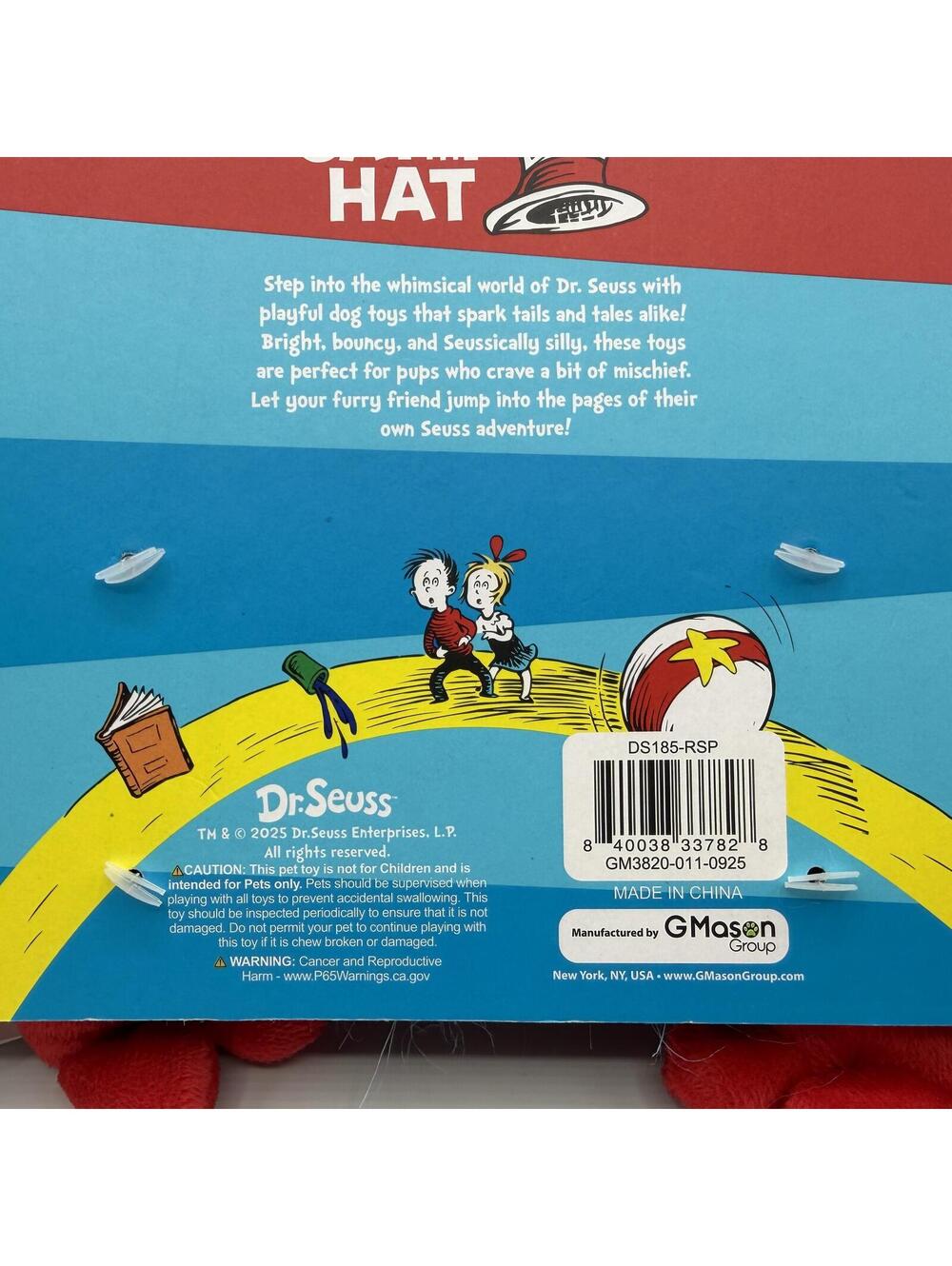 Dr Seuss The Cat in the Hat Thing 1 Thing 2 Plush Dog Toy With Squeaker Rope - Picture 8 of 10